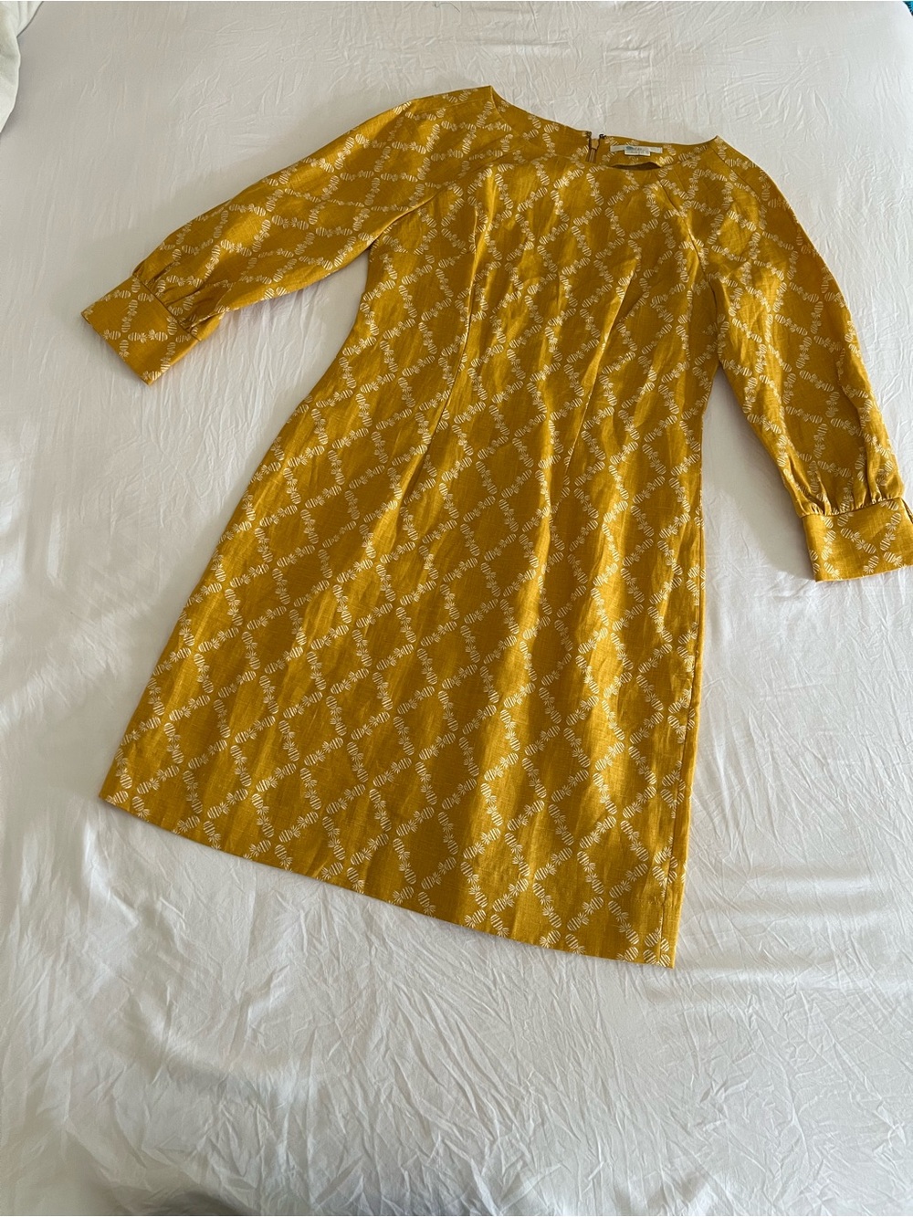 Boden Mustard Floral Long Sleeve Shift Dress